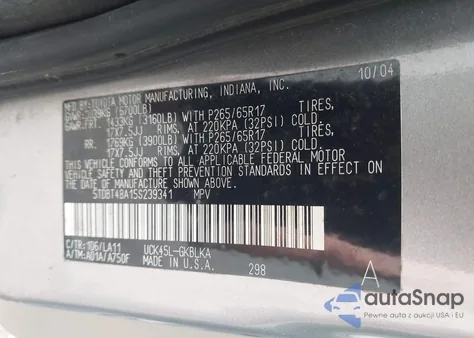 2005 Toyota Sequoia Limited V8 from USA, damaged, VIN 5TDBT48A15S239341